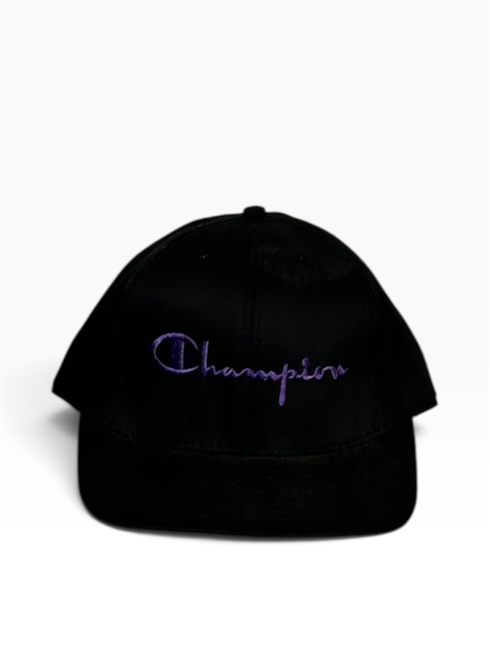 90s Champion Black Snapback Hat with Purple Embroidered Logo